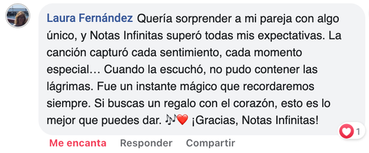Opinión cliente Notas Infinitas - Testimonio Facebook